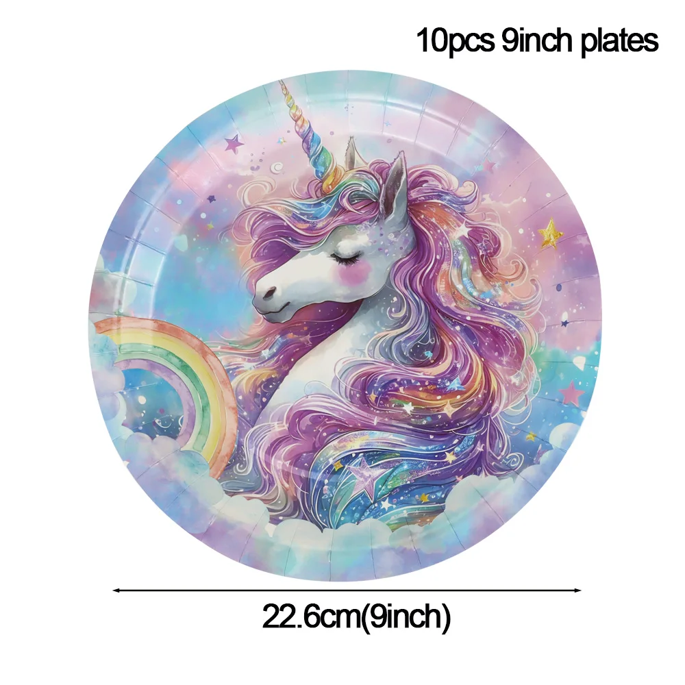 Regenbogen Einhorn Geburtstagsdekorationen Einweggeschirr Set 1. Geburtstag Party Dekor Babyparty Einhorn Thema Partyzubehör – Detail 7
