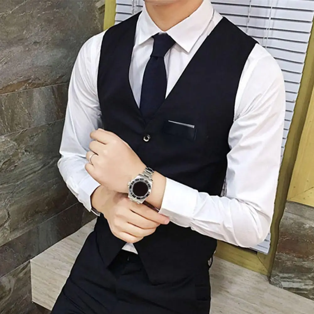 

Trendy Male Waistcoat All Match Pockets Cardigan Colorfast Men Vest