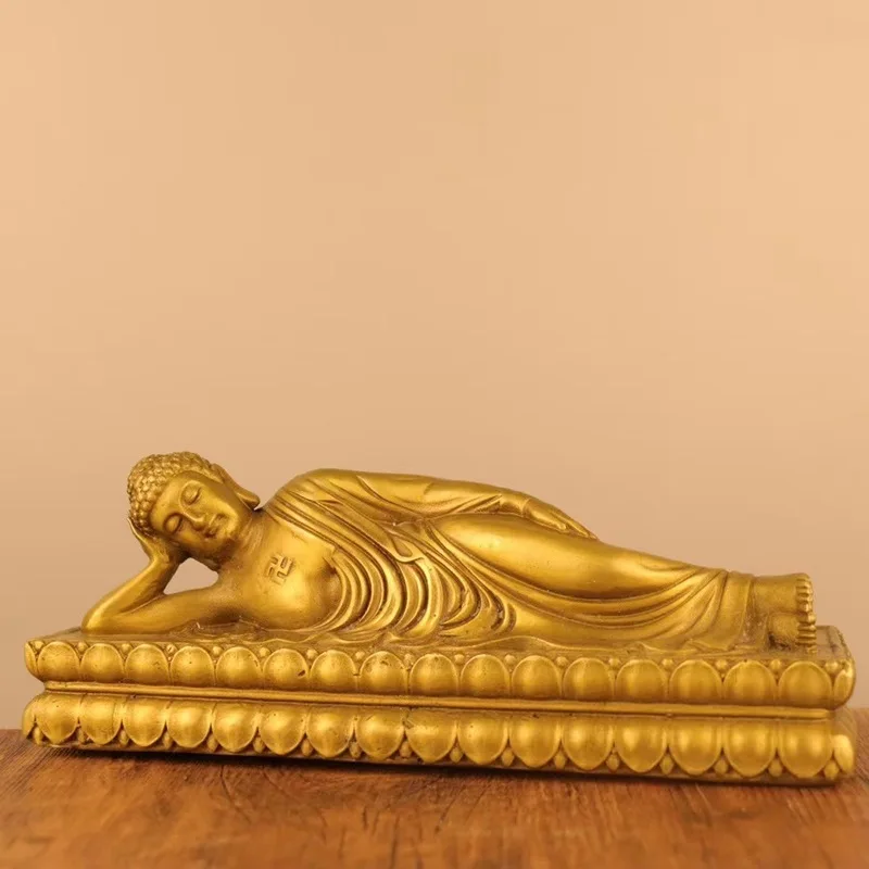 Brass reclining , Shakyamuni , Tathagata Buddha , bronze statue, home decoration, auspicious ornament f