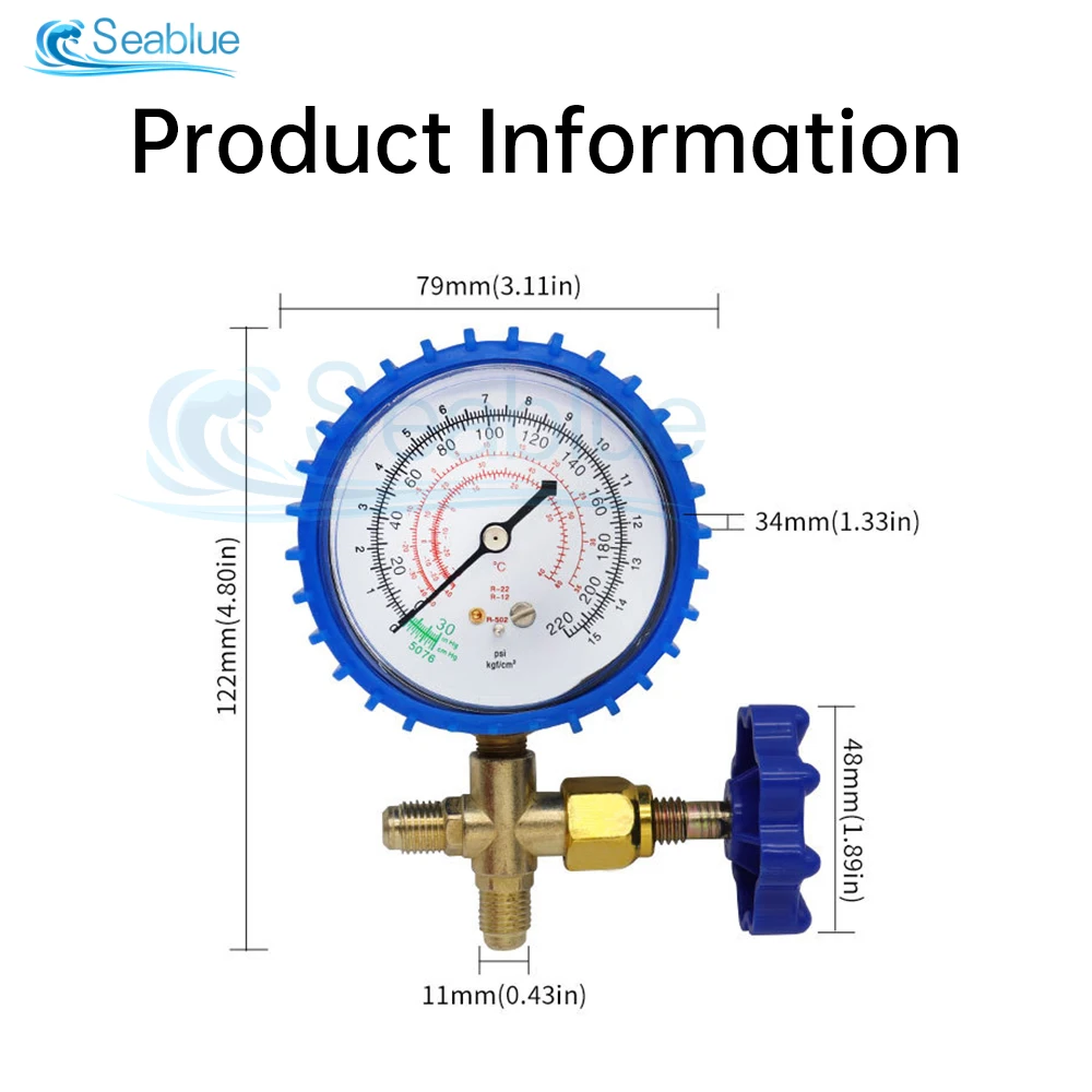 220PSI 500PSI 1/4 Pressure Gauge Valve High And Low Pressure Meter Automotive  Household Air Conditioning Fluorine Adding Tool