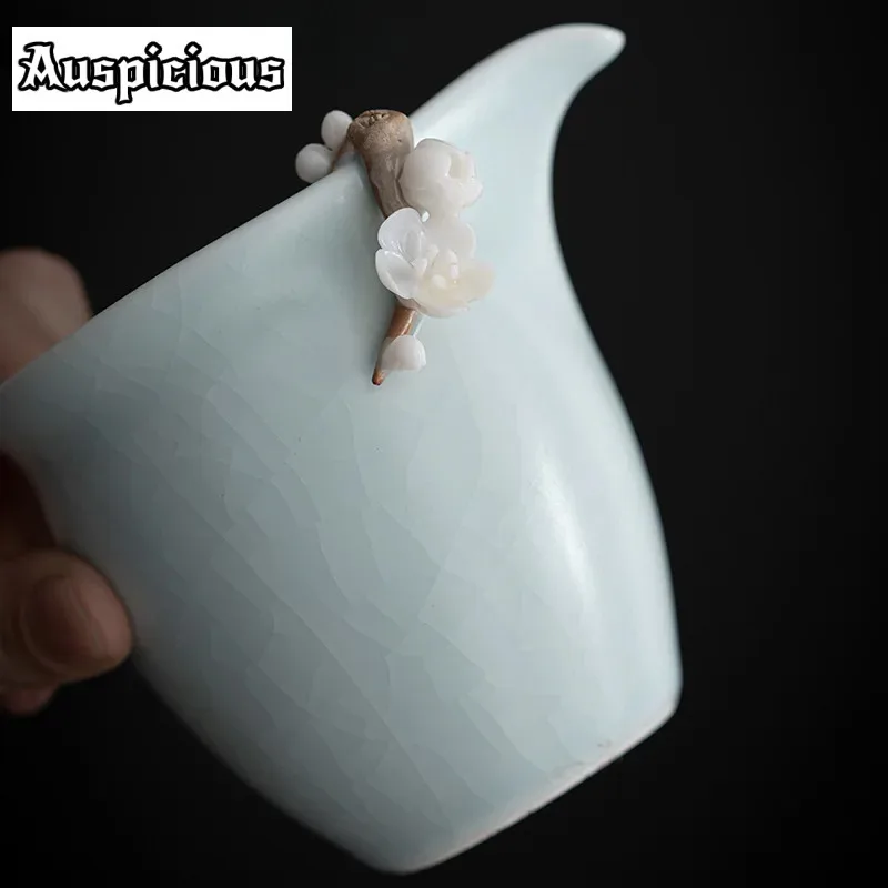 250ml Creative Sky Blueru Kiln Porcelain Tea Pitcher Hand Pinch Flower Ceramic Justice Cup Jingdezhen Divide Tea Chahai Teaset