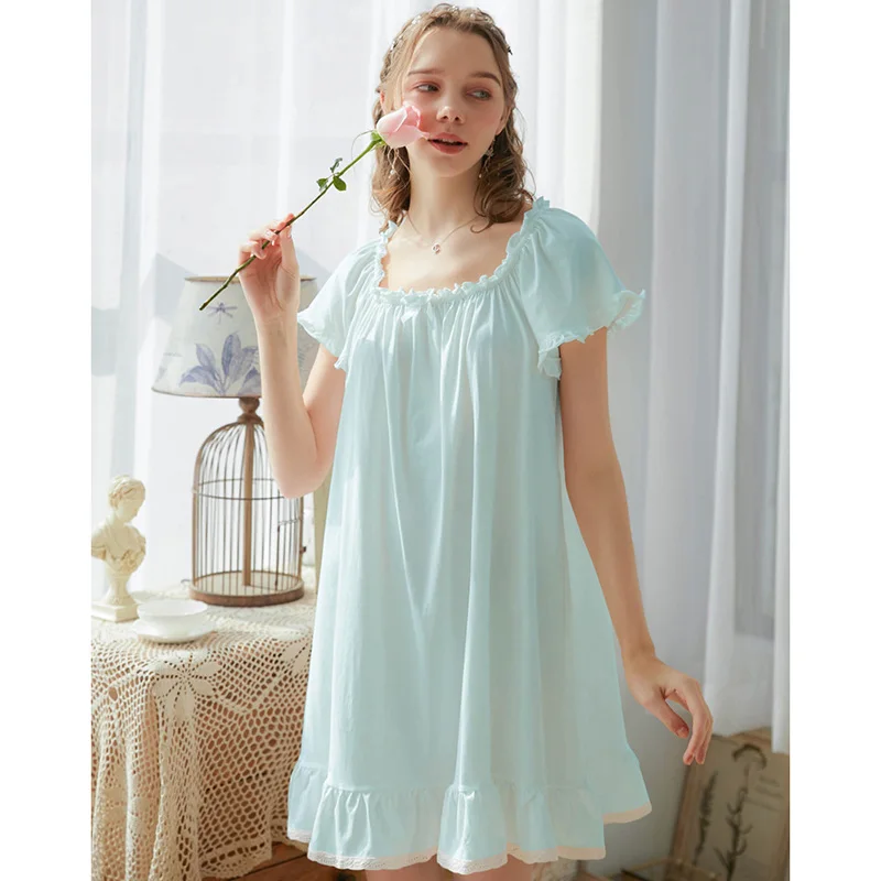 Women French Summer Short Sleeve Sleepwear Loose Oversized Cross-border Pajamas Princess Victorian Nightgowns for Girls