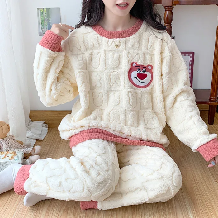 Sanrio Pochacco Animecoral fleece Pajamas Set Crew Neck Pullover large size Loose plus fat home clothes set winter Loungewear