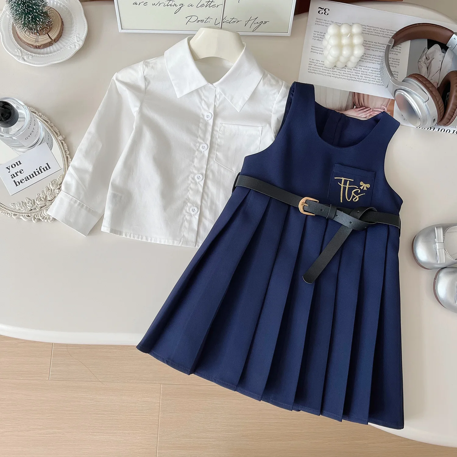 2025-nuove-neonate-primavera-autunno-set-di-abbigliamento-cintura-abito-a-pieghe-top-bianchi-camicie-eleganti-bambini-vestiti-per-bambini-abiti