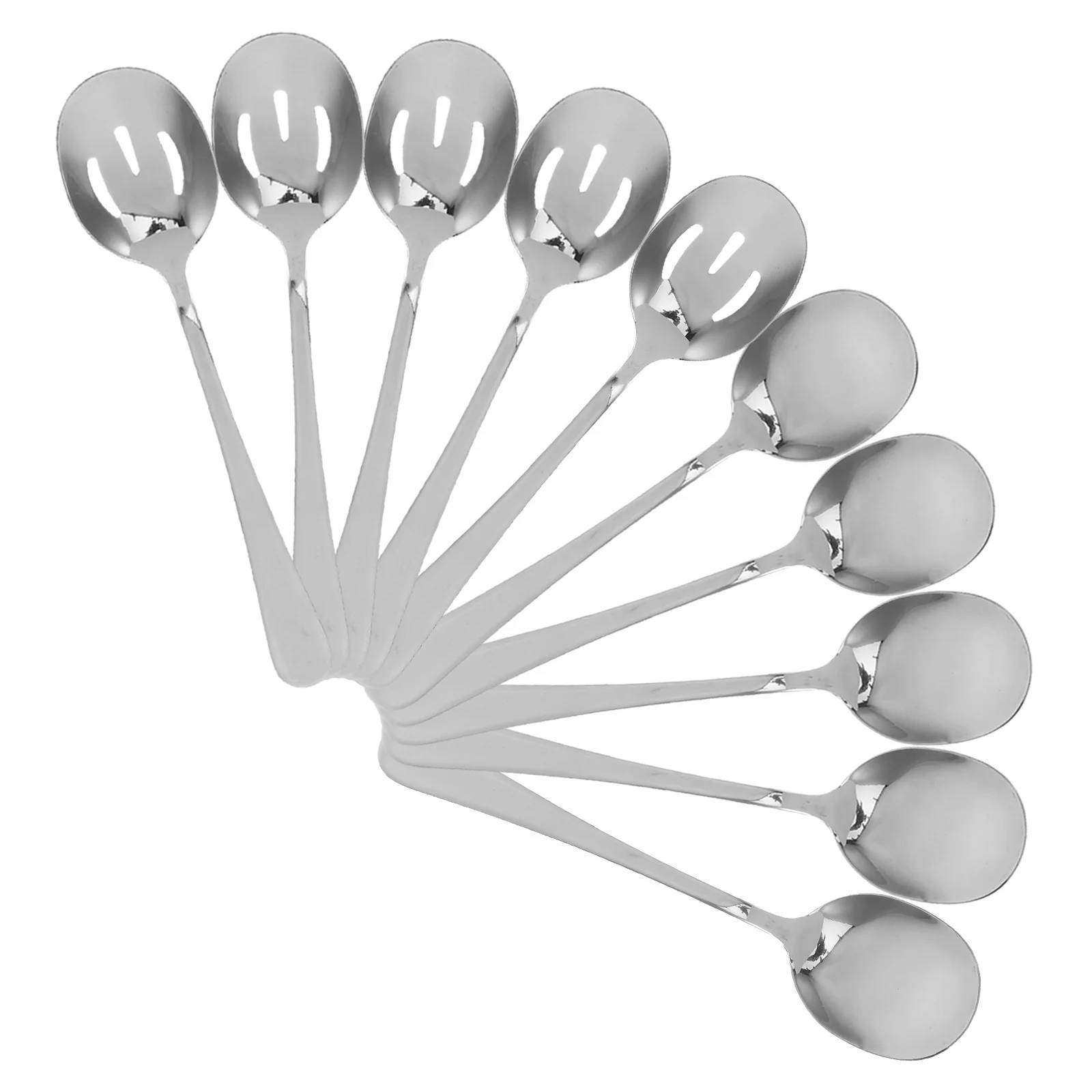 

10Pcs Durable Stainless Steel Serving Spoons Set With Solid And Slotted Design For Elegant Dining Experience In Banquets Buffets