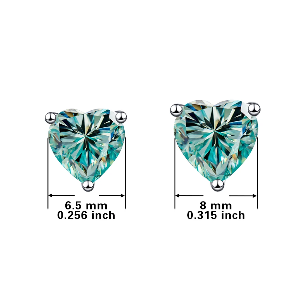 A pair of heart-shaped stud earrings, S925 silver plated platinum inlaid with Cyan GRA Moissanite for men & women elegant