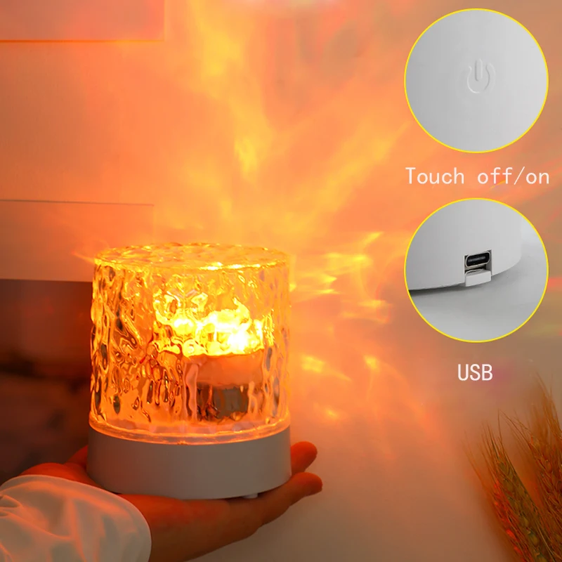 MARPOU Table Lamp LED Water Ripple Ambiance Night Light USB  Projection  RGB Dimmable Flame Lamp for Bedroom Bedside Game Room