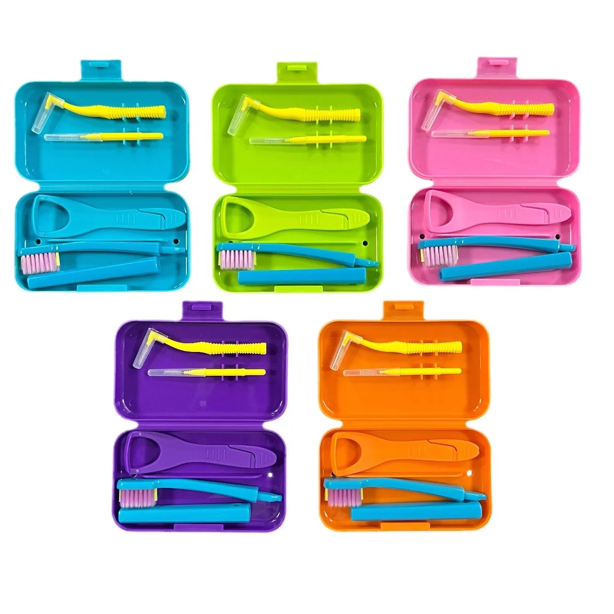 10Boxes Orthodontic Oral Cleaning Kit Travel Toothbrush Case Foldable Interdental Brush Orthodontic Wax Teeth Whitening Tools