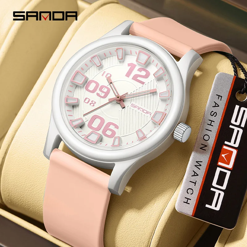 SANDA 3252 Orologio da boutique da donna con cinturino in morbido silicone Orologio al quarzo per studenti alla moda e semplice Regalo impermeabile in stile popolare