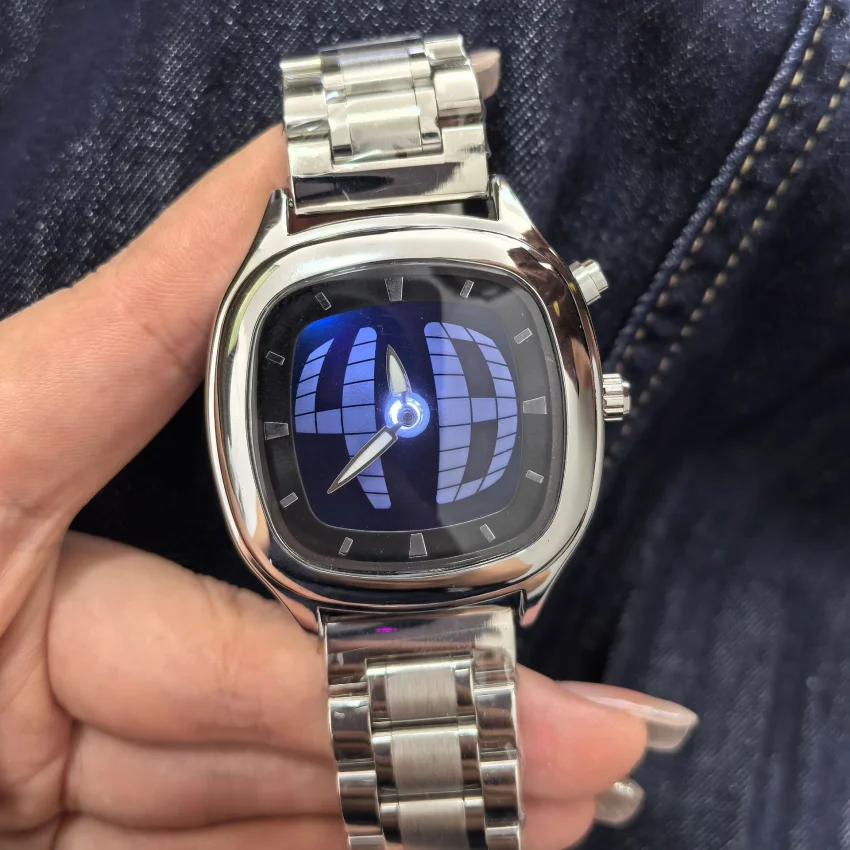 Quartz Watch Color Square Y2K Pointer Number Dual Display Steel Personalize Light Up Watches Men Business Dynamic Design Clock