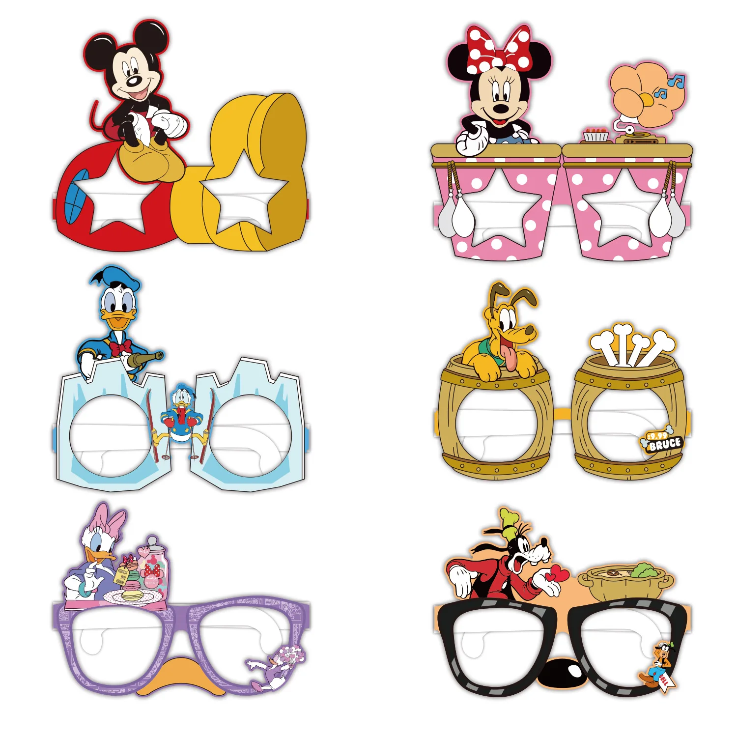 12 unids/set dibujos animados Mickey Mouse Pato Donald aventura máscara de fiesta de cumpleaños niños disfraz máscaras figura gafas Cosplay regalos Accesorios