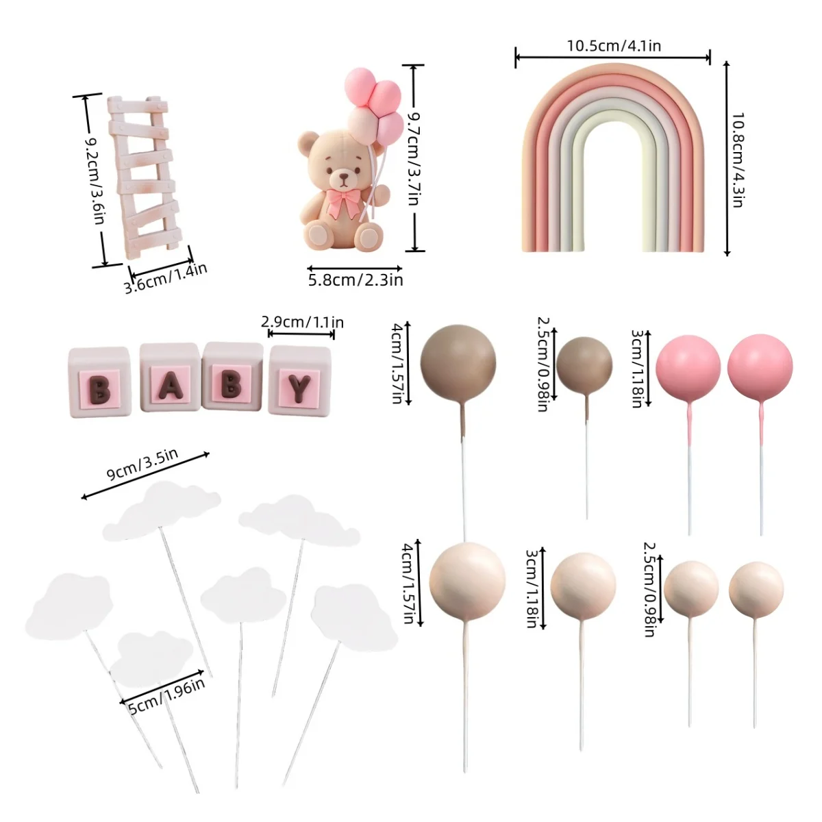 Bären-Kuchendekoration Babybär mit Ballon-Wolke Kuchenaufsatz Rosa Schleife Bär Regenbogen Kuchendeko für Geburtstag Babyparty – Detail 2