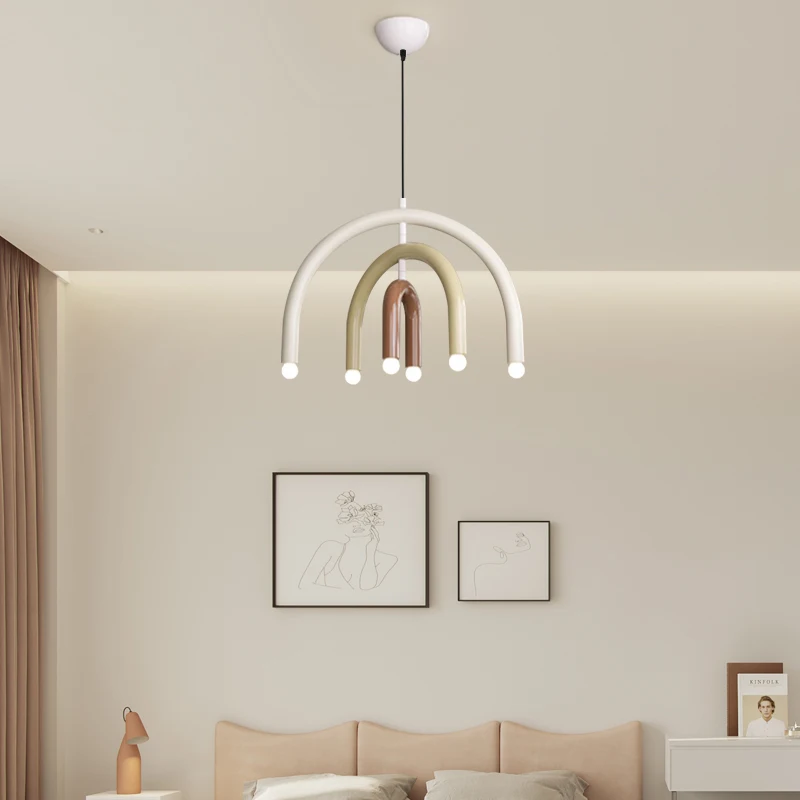 Italy Designer Rainbow Chandelier U -shaped LED Minimalist Creamy Style Children\'s Room Decor Bedside Living Room Pendant Light