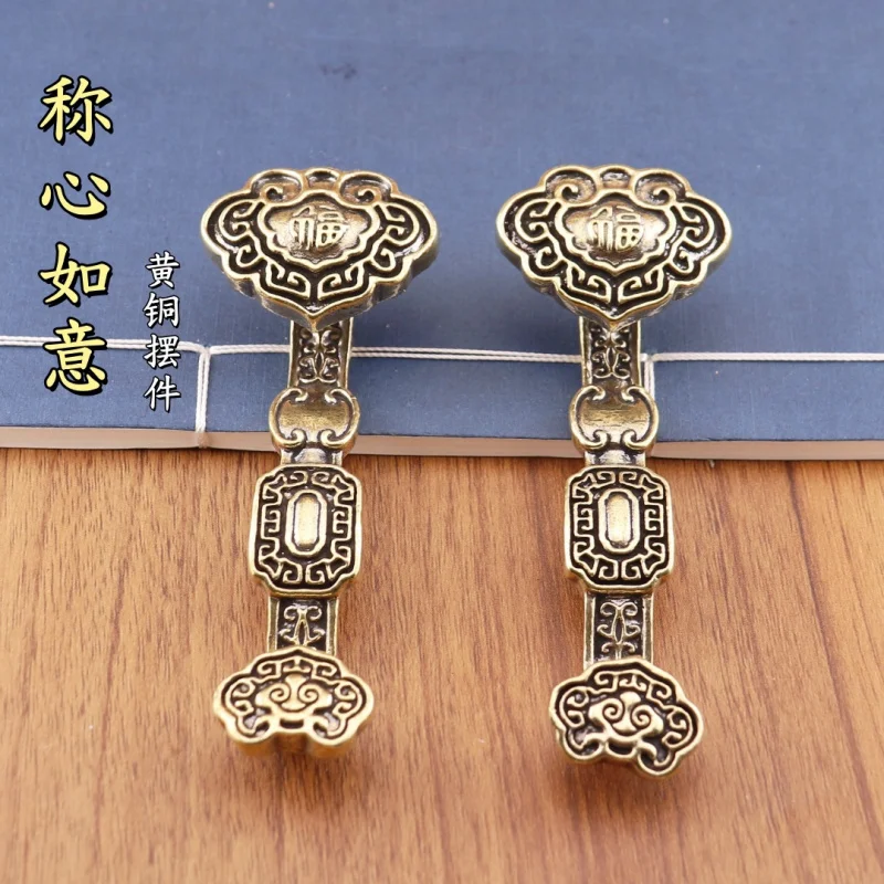 

Pure Brass Well Content Retro Auspicious Ruyi Hand Pieces Home Decoration Office Desk Surface Panel Crafts Ornaments