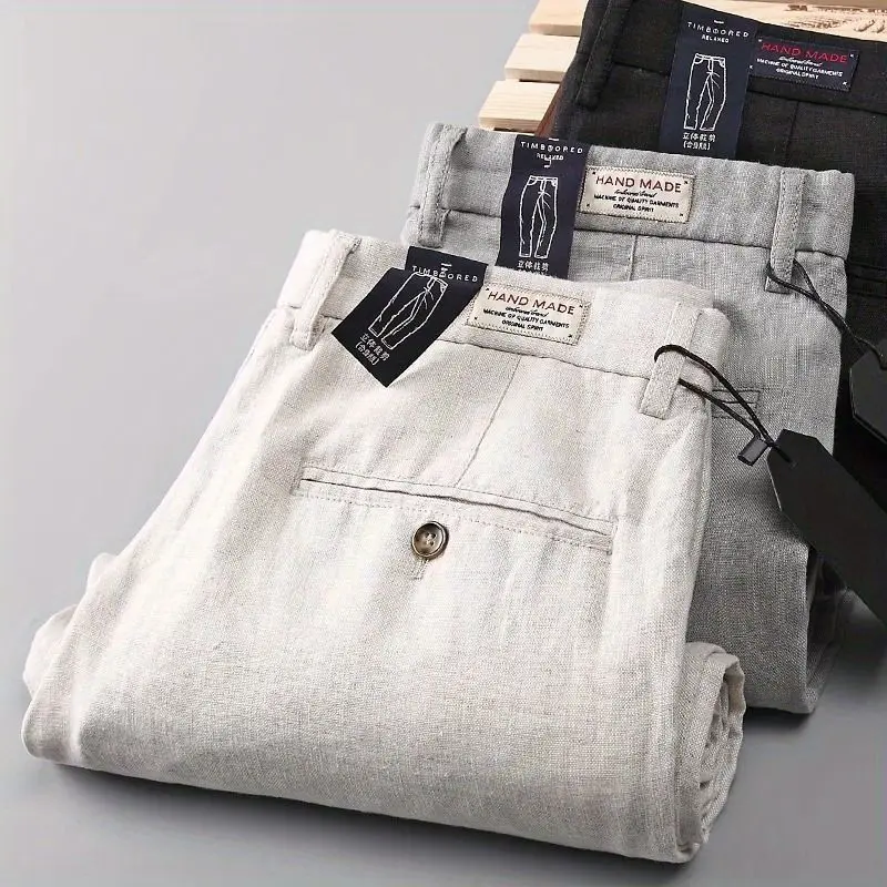 Leinen Herren Weiße Baumwoll-Freizeithose Atmungsaktive Anzughose Gerade Geschnittene Übergrößen Frühling Herbst Cargo Harajuku Baggy Hose