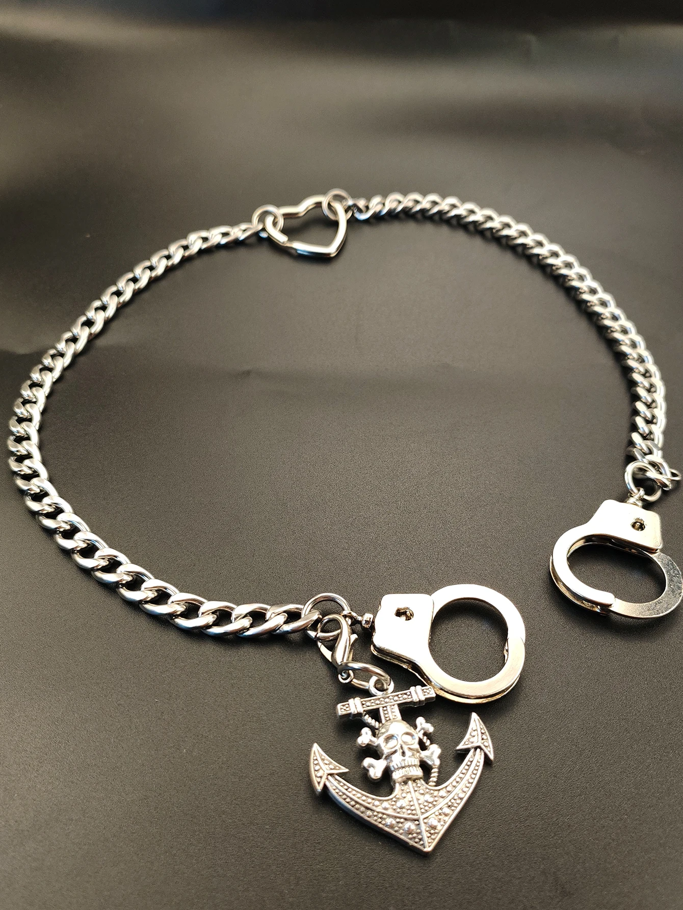 23 inch long Cuban Miami stainless steel link jean trouses key chain  street dance necklace choker hand cuff skull heart keyring