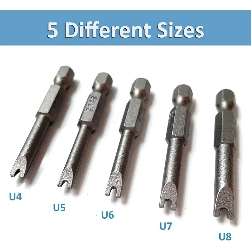 5Pieces Magnetic U-shaped Tip Electric Screwdriver Bit 50mm 1/4 Inch Hex Handle U4 U5 U6 U7 U8 S2 Alloy Steel Magnetic Bits