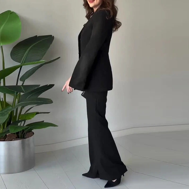 

Long Sleeve Button Blazer&Suit Pants Sets Office Lady Solid Color Slim Two Piece Sets Casual High Waist Commute Outfits