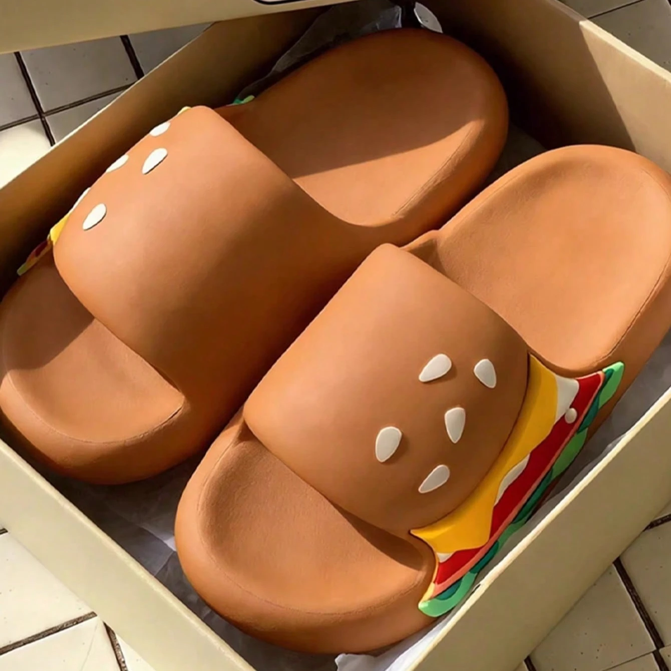 Women House BathSlippers Casual Cute Lovely Cartoon Hamburger Cat Capybara Summer Indoor Non-slip Soft Soles Comfy Home Female image 3