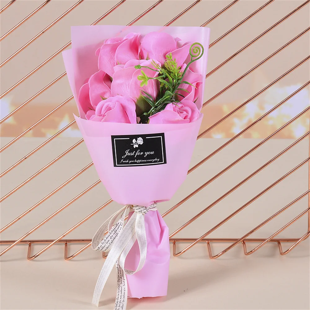 7 Heads Soap Rose Flowers Valentine\'S Day Gift Red Pink Blue Purple Mini Soap Flower Rose Bouquet Wedding Birthday Party Supplie
