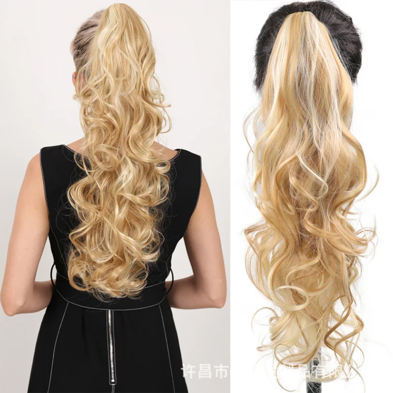 

European and American style claw clip for women with long curly hair, pear-shaped high ponytail, large wavy voluminous