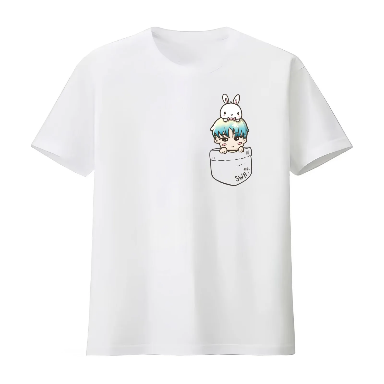 Monsta X Wonho & Bunny in pocket T-Shirt Summer Casual Cotton Tee Oversized Streetwear Tops Vintage Graphic Print