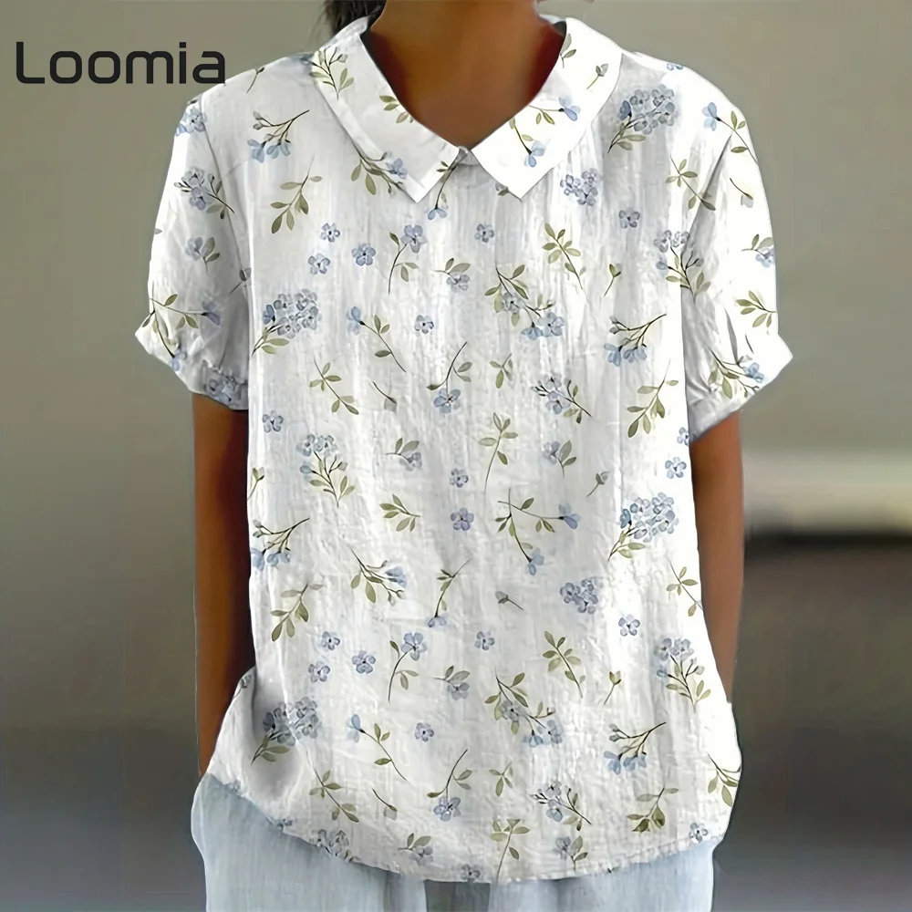 

Floral Print Graphic T Shirts Summer Lapel Woman Clothes New Female Clothing Korean Reviews Many Clothes Women's T-Shirt Tops