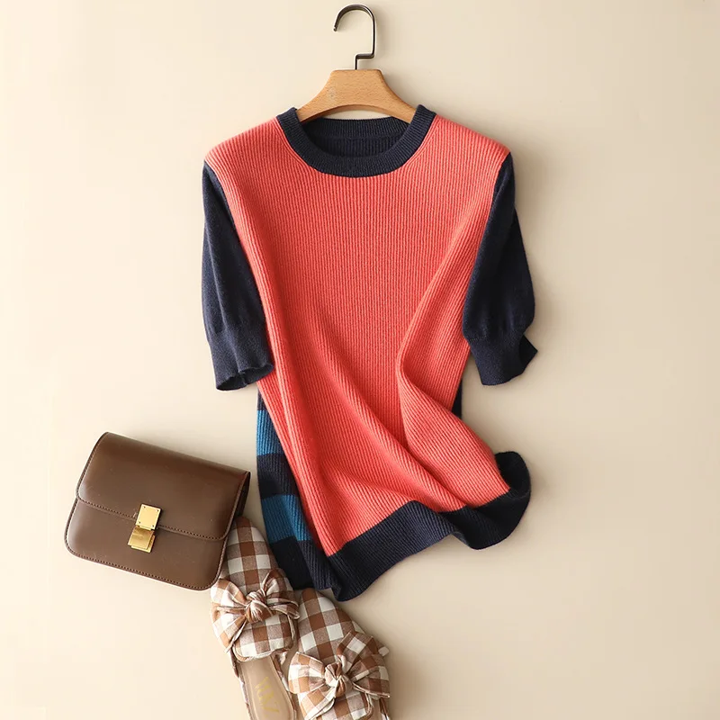 

masigoch half sleeve autumn trendy ribbed knit 100% cashmere sweaters