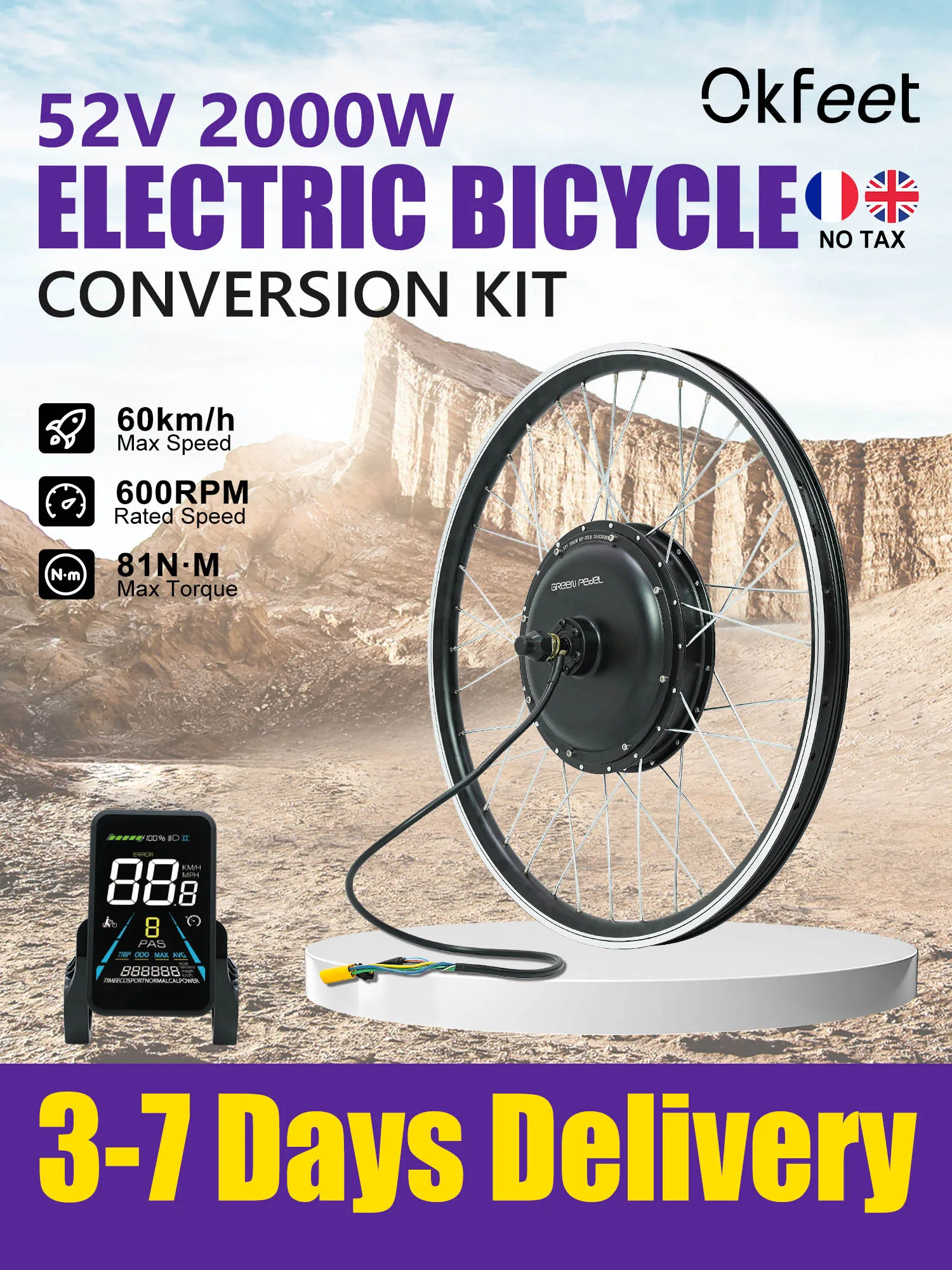 AliExpress okfeet ESOULBIKE 52V 2000W ebike conversion Kit Rear Wheel Hub Motor Gearless Brushelss Motor Electric Bicycle Bike Conversion Kit