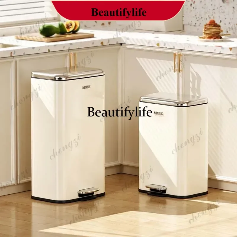 Minimalist Luxury Pedal Trash Can Stainless Silent Close Odor Locking Double Bin Waste Bins Living Room Household Cleaning Tools