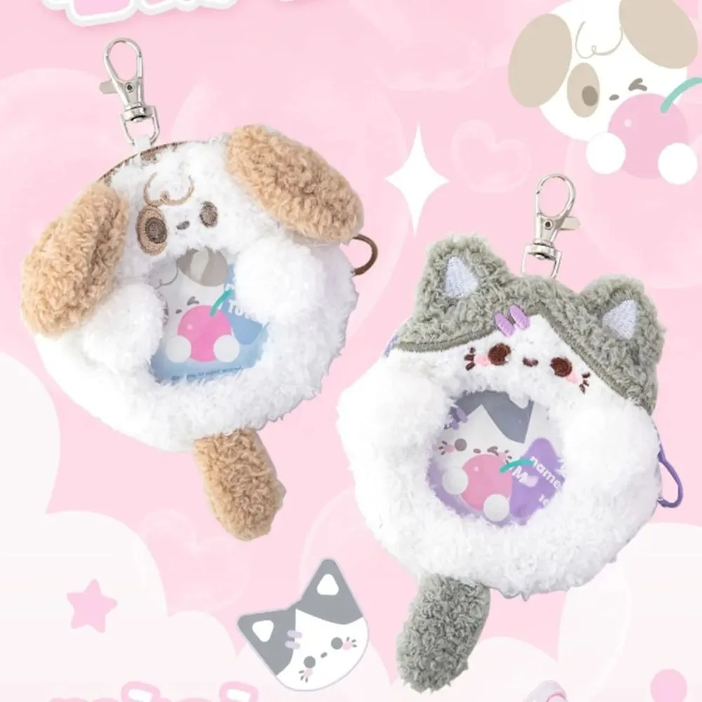 Dog Puppy Card Holder Keychain Cat Fluffy Transparent Badge Ita Bag Rabbit Soft Badge Display Plush Pendant Backpack Decor