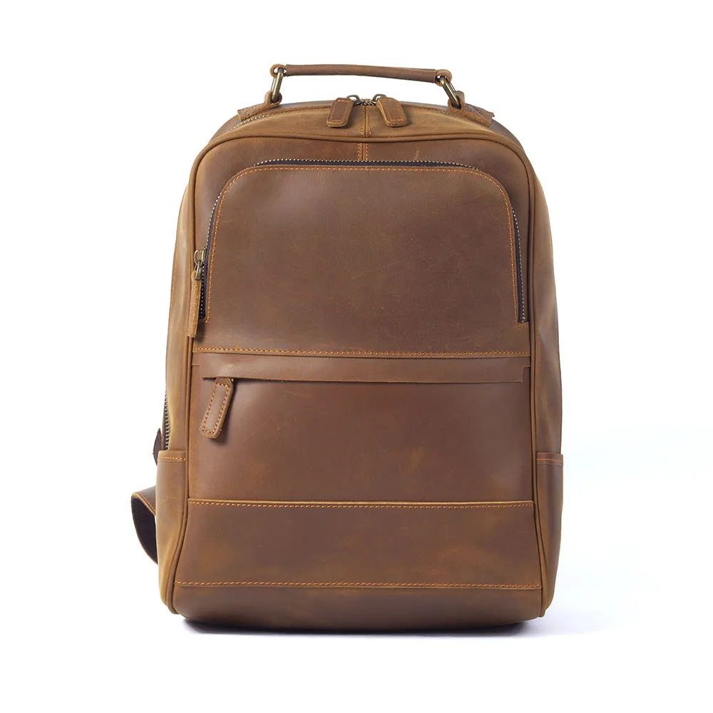 S.WORKER Vintage Echtleder-Rucksack für Herren, Große Laptop-Schultertasche, Klassische Vintage Crazy Horse Reise- und Schultasche – Detail 14