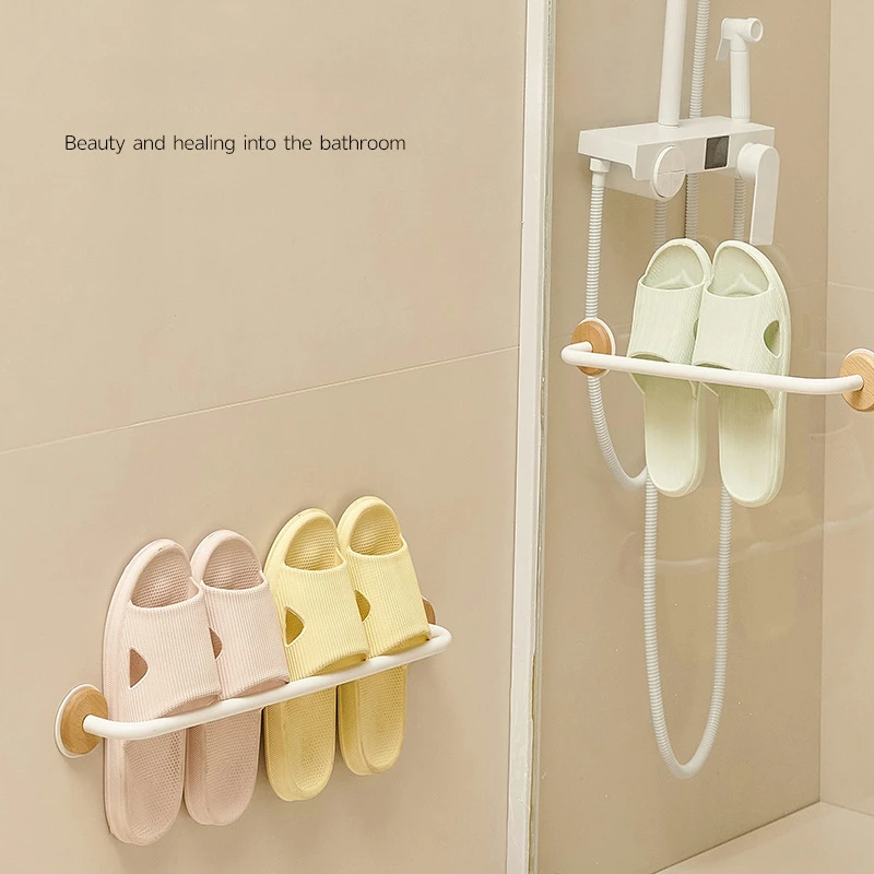 Beech White Bathroom Slipper Rack, No-Punch Towel Rack, Bathroom Shelf, Shoe Organizer, Toilet Wall Mount Bracket, Drainage