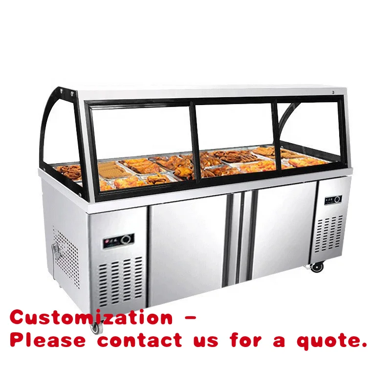 

Торговая витрина Customized.Commercial с двойной температурной зоной и изогнутым стеклом для готовых блюд, холодных закусок, утиных шеек, глубокая морозильная камера для супермаркетов