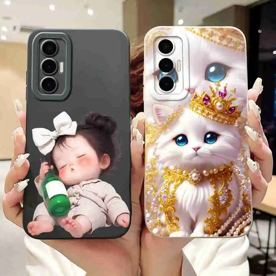For Tecno Pova 3 6.9" Case Fashion Design Soft Silicone Cover For Tecno Pova3 LF7n Cute Cartoon Cat Clock Shockproof Phone Cases view 3