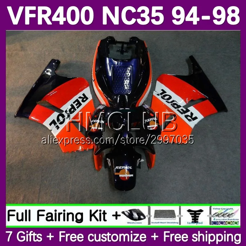 Fairing For HONDA VFR400 RVF VFR 400 R 400R CC 1994 1995 1996 1997 1998 Repsol blue 43No.19 VFR400R RVF400R NC35 94 95 96 97 98