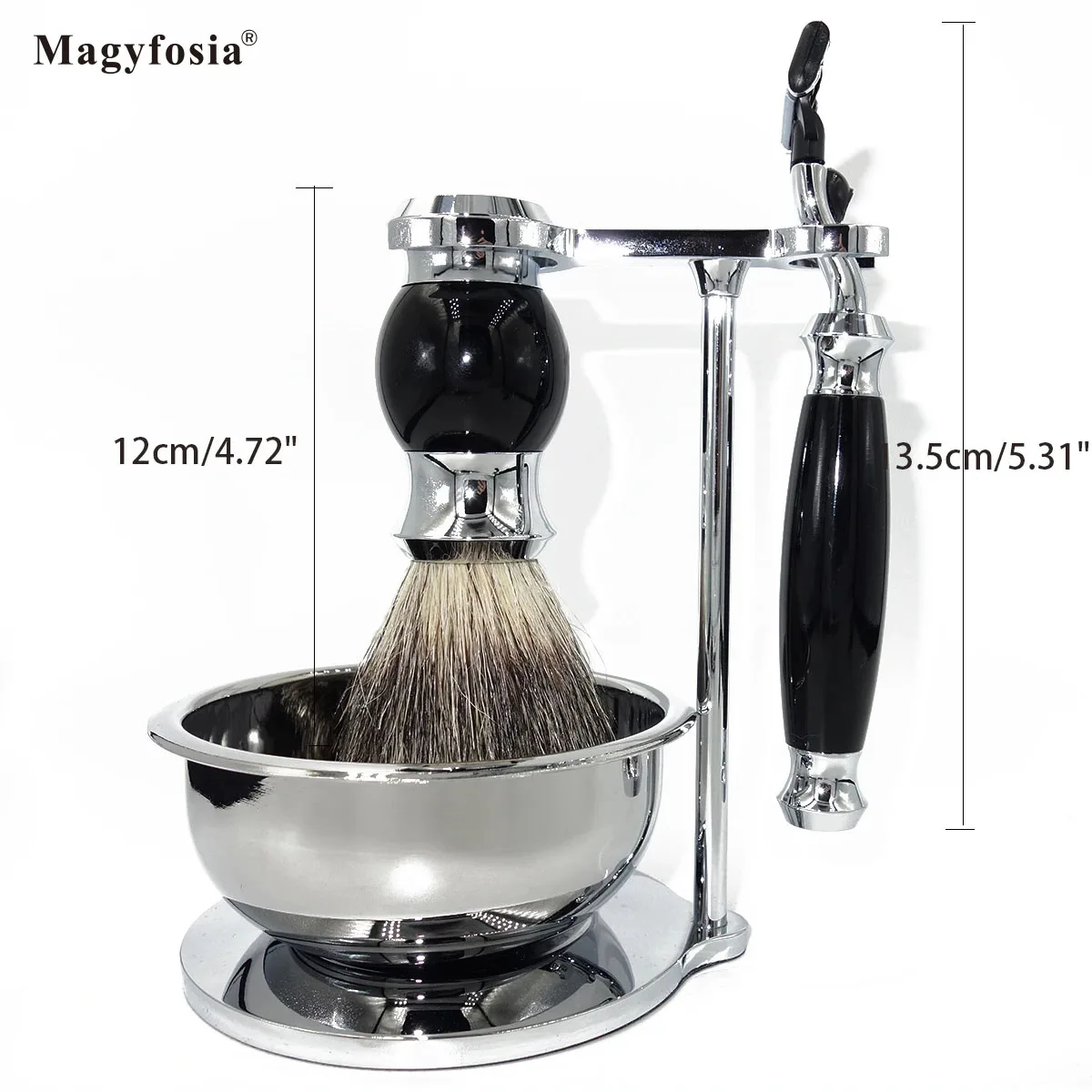 Magyfosia Premium Shaving Kit for Men Manual Safety Shaver Set with Mach 3 Razor & Home Travel Badger Hair Brush Stand Soap Bowl