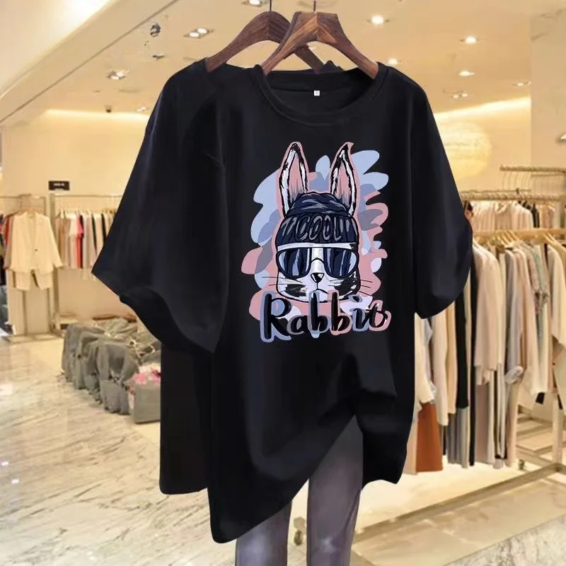 2024 New  Fashion  Short-sleeved  T-shirt Women's Ins Fashion Korean Version of Loose Thin Summer Large  Size  in Long Top