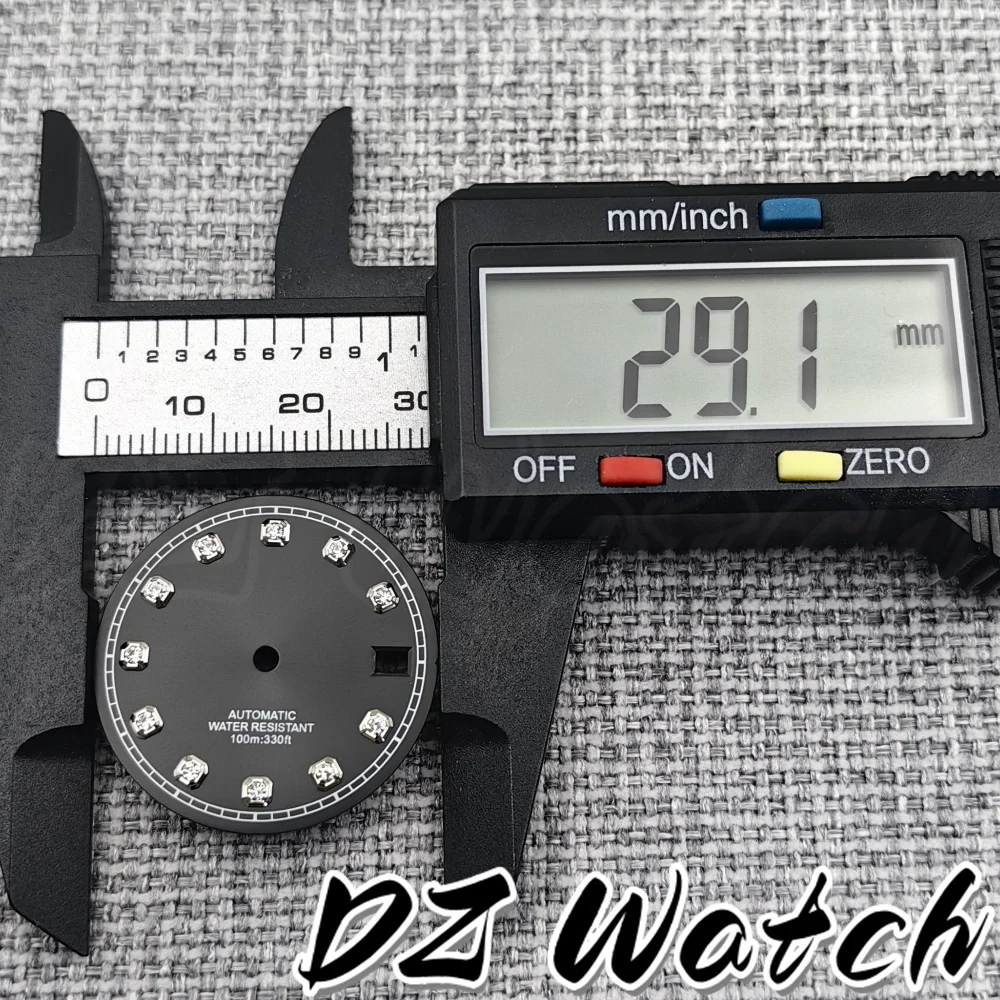 DZ 29mm Sunburst Watch Dial Pink Gold Green Dial With Diamond Index Date And Hands  Fit NH35 Automatic Watch Modified Replace