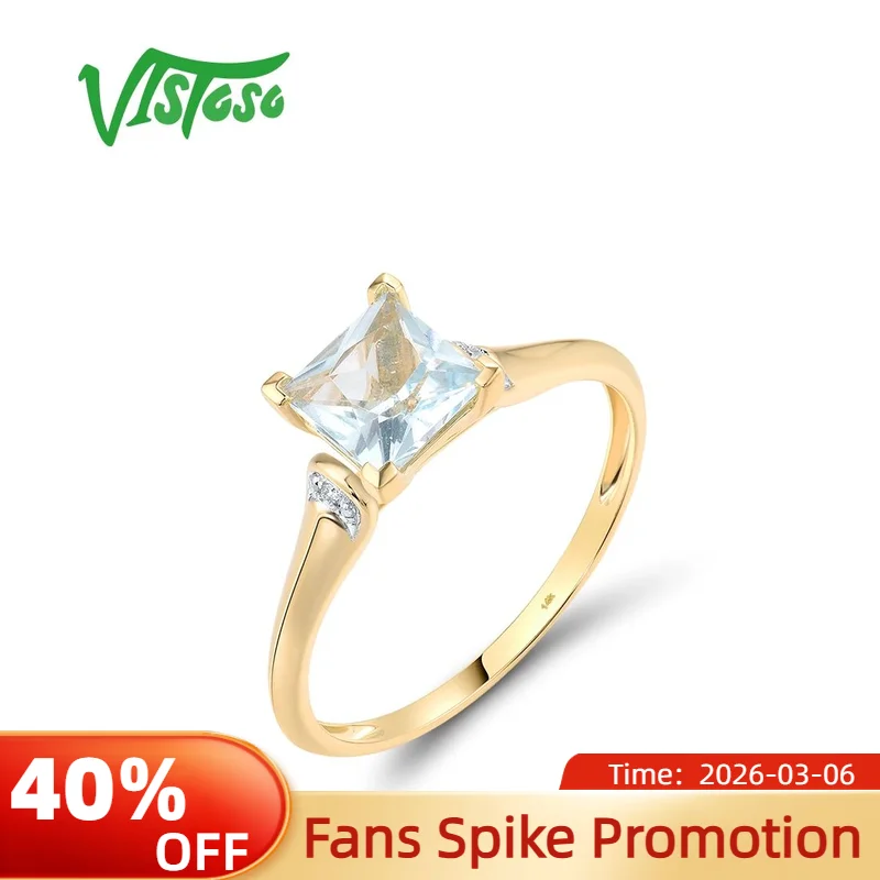 

VISTOSO Real 14K 585 Yellow Gold Ring For Women Sparkling Diamond Square Blue Sky Topaz Elegant Wedding Gifts Fine Jewelry