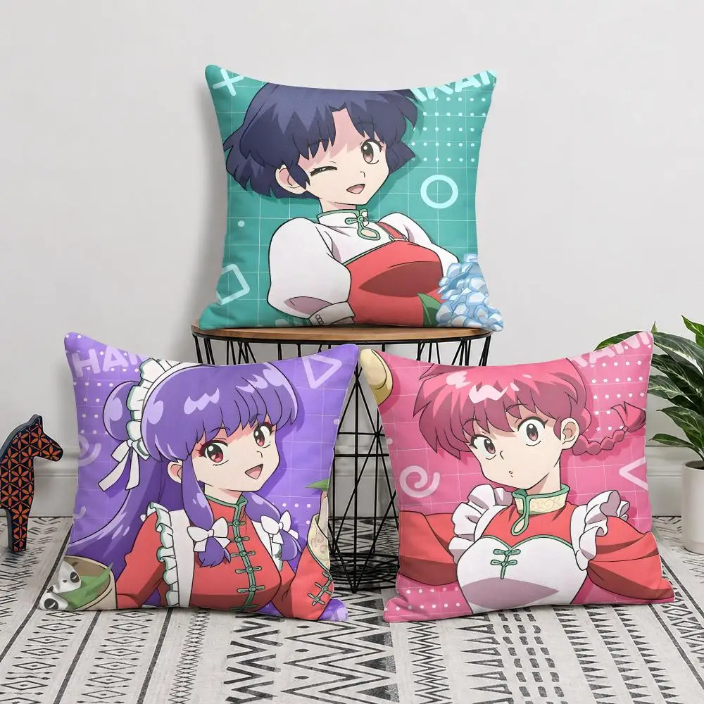 Japanese Anime R-ranma 12 Cushion Cover Double-Sided Plush Sofa Pillow Case Organic Breathable Invisible Zipper
