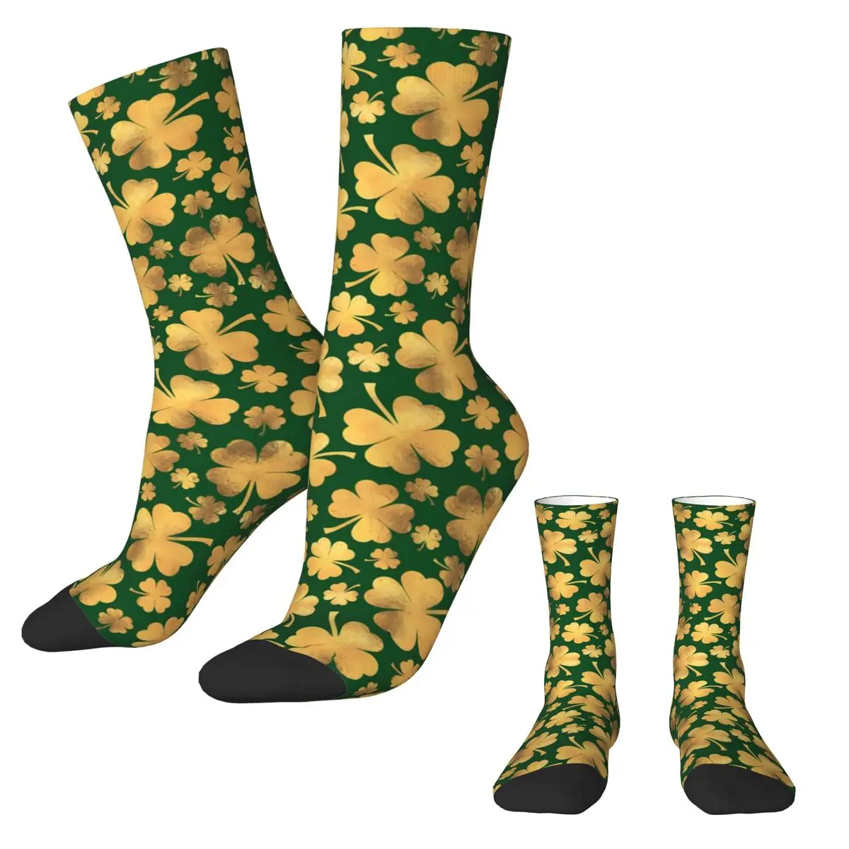 St Patricks Day Stockings Women Gold Foil Shamrocks Socks Warm Soft Elegant Socks Autumn Climbing Non Slip Socks Birthday Gift