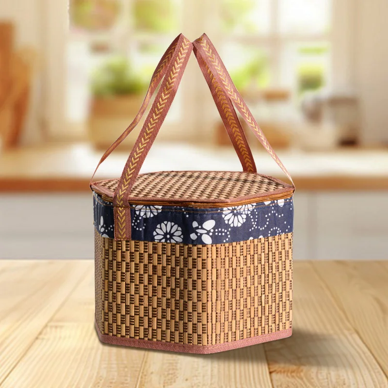 Hand-woven Bamboo Basket Storage Box With Handle Camping Woven Storage Tools Home Portable Travel Outdoors Picnic Baskets