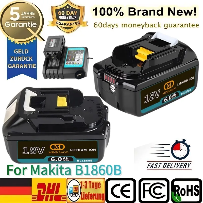 

100% новинка для литиевой батареи Makita 18 В, 6,0 Ач, замена BL1830BL1840BL1850BL1860B LXT400 Замена
