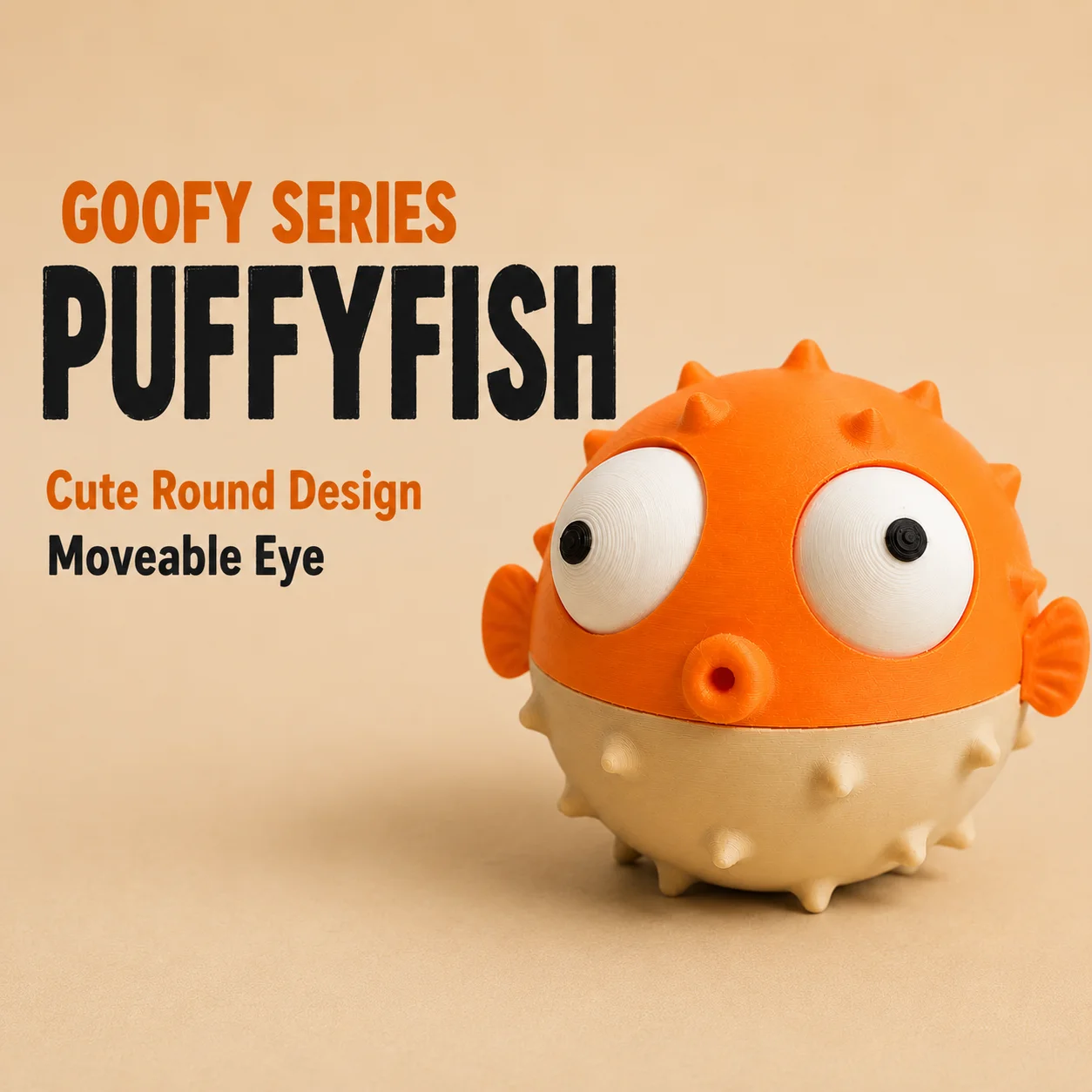 Cute Pufferfish Toy with Movable Eyes, 3D Printed Goofy Desktop Decor, Funny Round Fish Figurine Gift - view 5