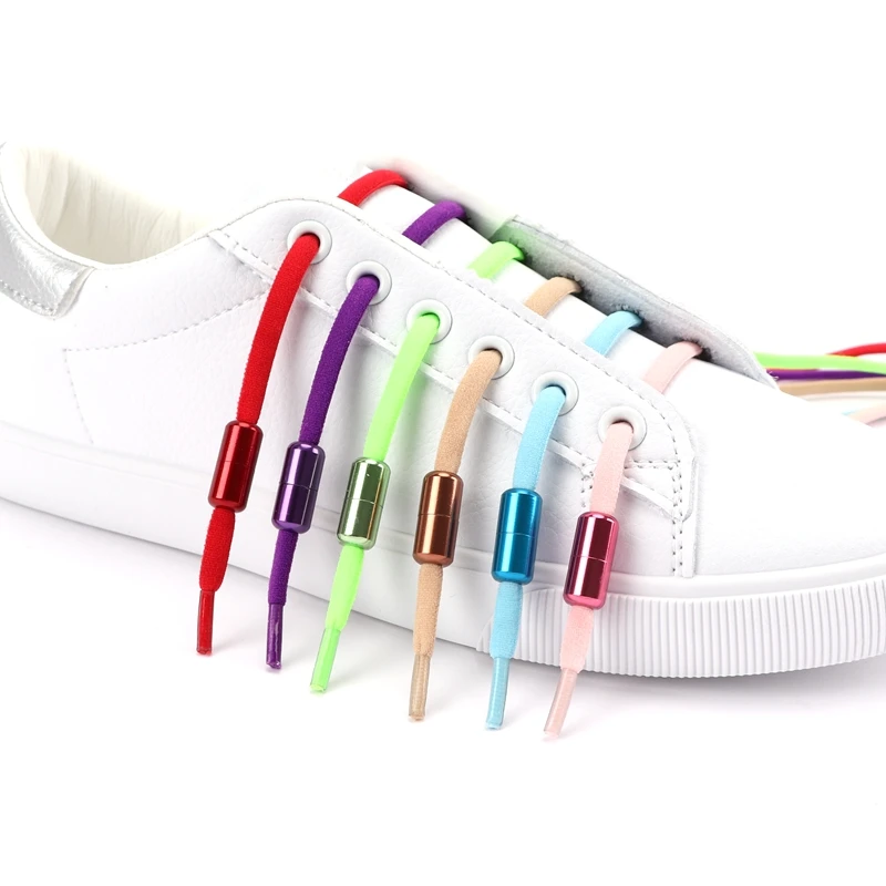 Aluminum capsule lock Shoelaces Elastic No Tie Shoe Laces For Kids Adult Sneakers Quick Shoelaces Semicircle Shoelace Lazy Laces