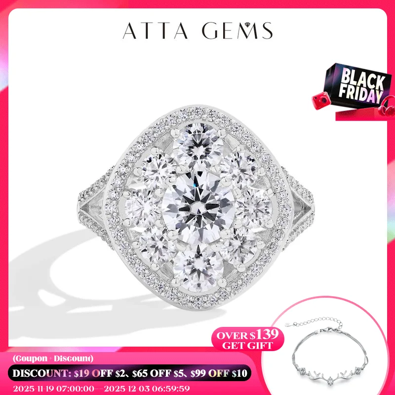 

ATTAGEMS 3,38CTW Кольца с муассанитом круглой огранки для женщин S925 Серебро 18 К Позолота Ручная работа Свадебные ювелирные изделия для невесты Подарки Новый