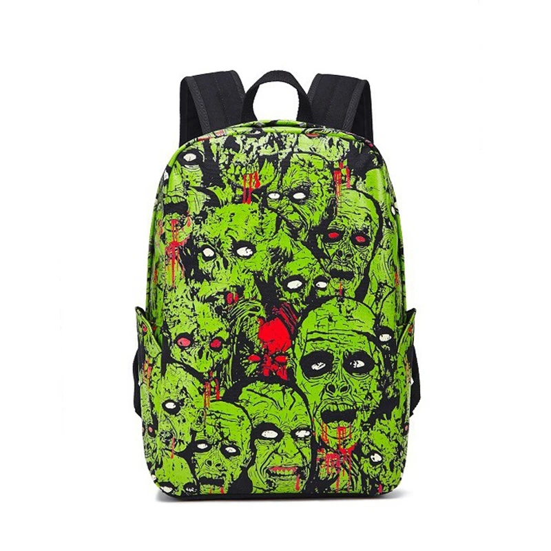 

SHELKSBAG Funny Zombie Attack Backpack Unisex Rucksack Rock Punk Goth Halloween Hip-hop Luminous Skull Printed Canvas School Bag