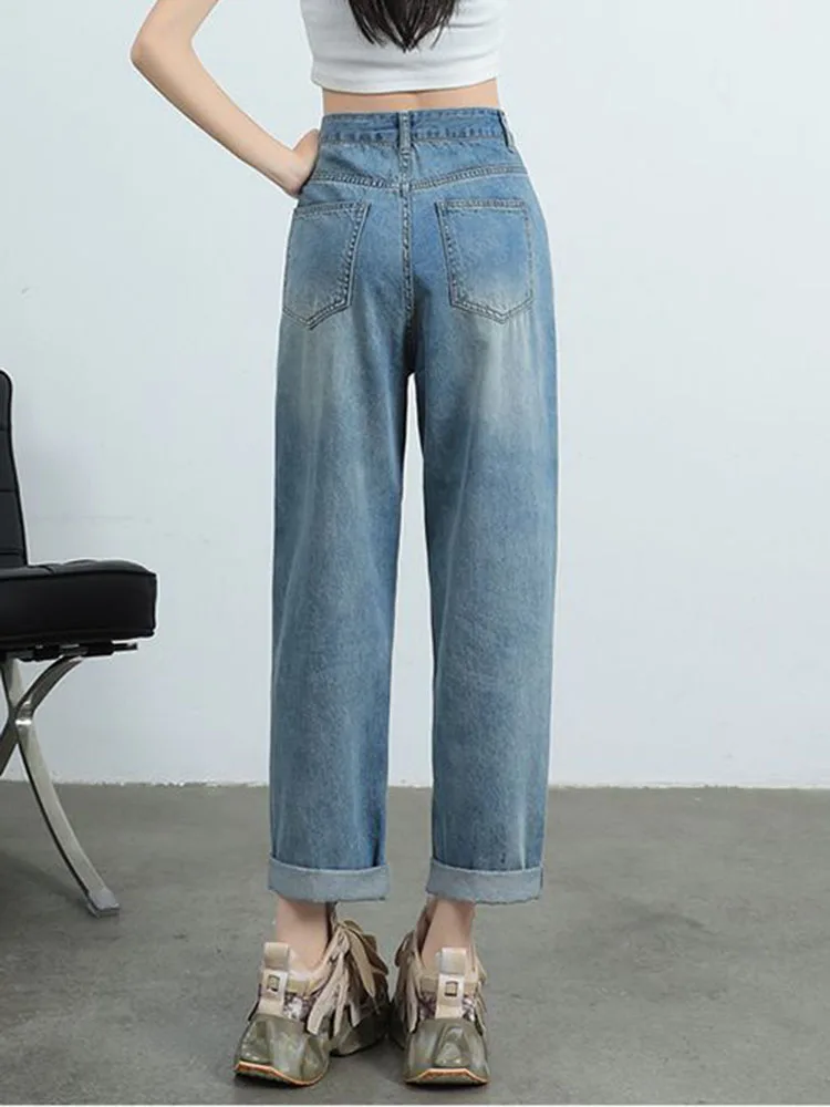 Mode coréenne Vintage Baggy sarouel femmes décontracté taille haute Streetwear pantalon en Denim droit tendance Vintage lâche Vaqueros