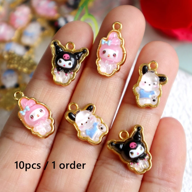 

10PC Sanrio Kuromi Anime Resin Alloy Pendant Kawaii Mixed Material Charms DIY Necklace Bracelet Earring Component Accessory